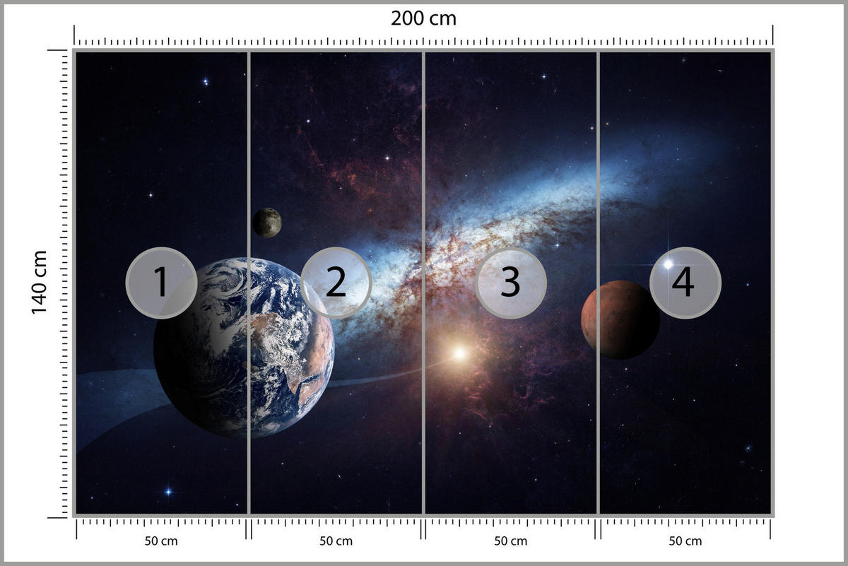 FOTOTAPETE für Kinderzimmer Planeten Galaxie Kosmos Nebel 200x140 - Violett/Weiß, Papier (200/140cm) - Muralo