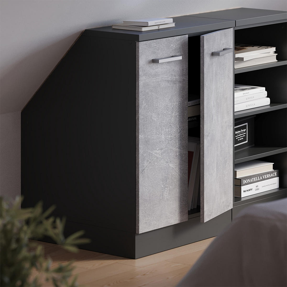 ORMARIĆ ZA KOSI KROV S VRATA Rion Beton 60 x 81.6 cm s 2 vrata, korpus ormara dubine 60 cm - siva/antracit, drvni materijal (60/83.8/60cm) - Vicco