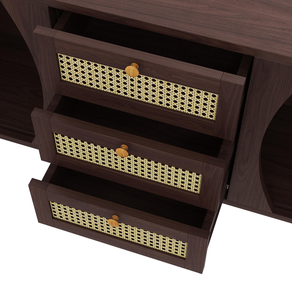 SIDEBOARD Rattan Schiebetüren verstellbare Böden modern - Walnussfarben, Holzwerkstoff (40/73/140.5cm) - FLIEKS