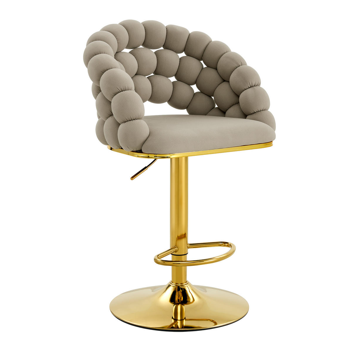 BARHOCKER 2er-Set Grau mit Samtbezug, Rückenlehne und höhenverstellbarem Goldgestell - Grau, Metall (45/112/52cm) - PANGIVO