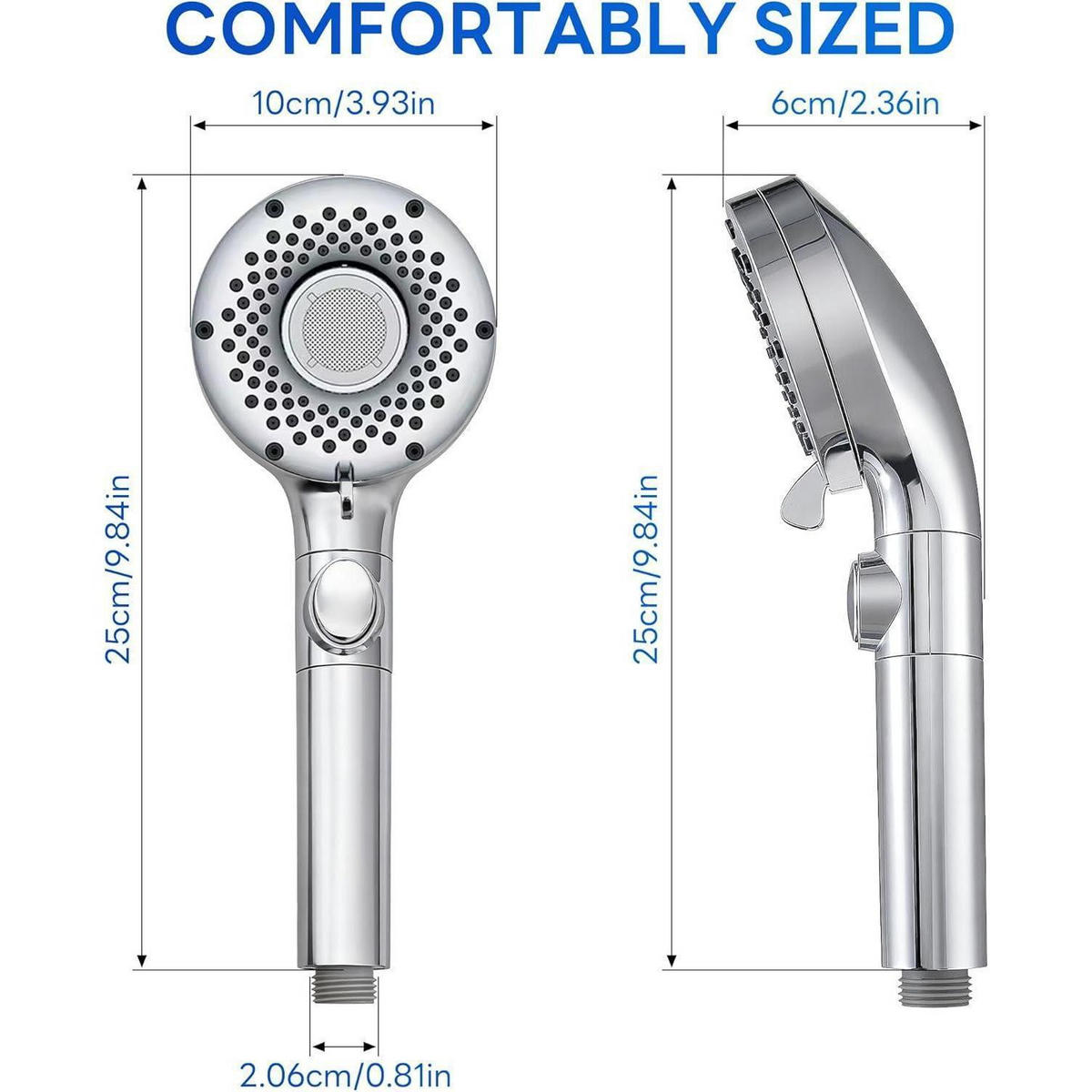 HANDBRAUSE mit 6 Strahlarten und Wasserstopp-Funktion - Silberfarben, Metall (10/12.7/21cm)