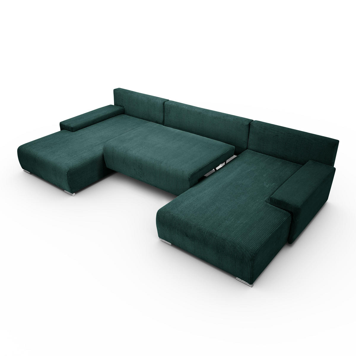 ECKSOFA U-Form Livorno Schlaffunktion Cord-Stoff Grün - Grün, Holz/Kunststoff (348/93/188cm) - Kaiser Möbel