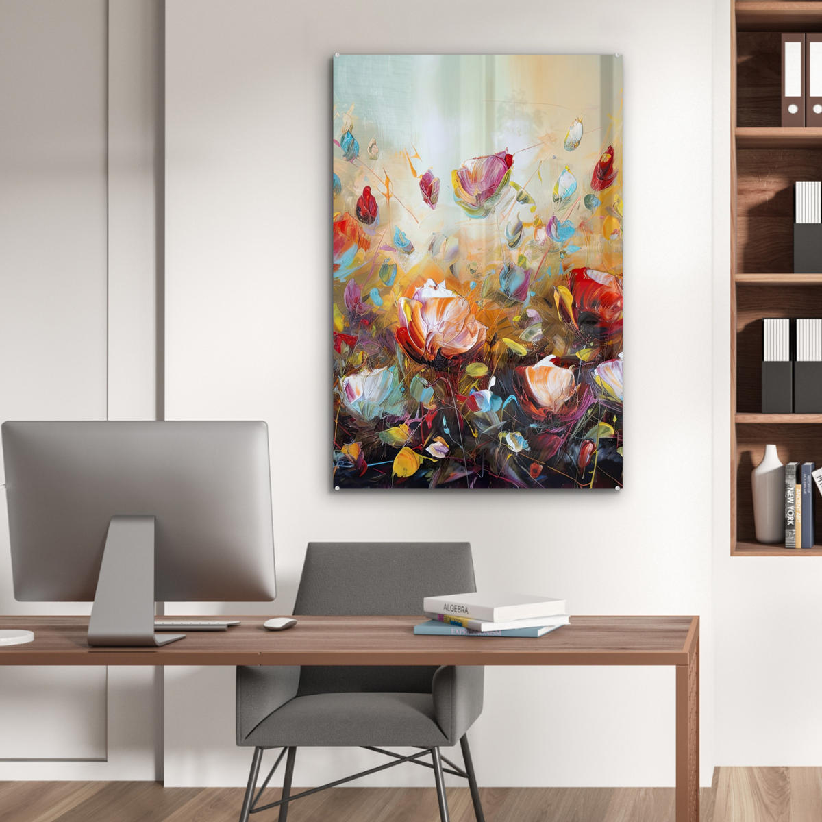 ACRYLGLASBILD Blumen - Kunst - Natur - Ölgemälde 60x90 cm - Multicolor, Glas (60/90cm) - MuchoWow