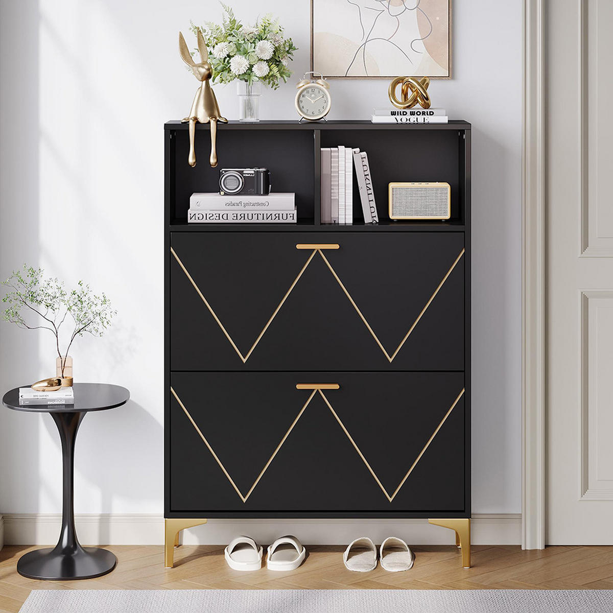 ORMAR ZA CIJELE 80x25x117cm s 2 donja preklopna vrata, MDF + metal - crna, drvni materijal (25/117/80cm) - KOMHTOM