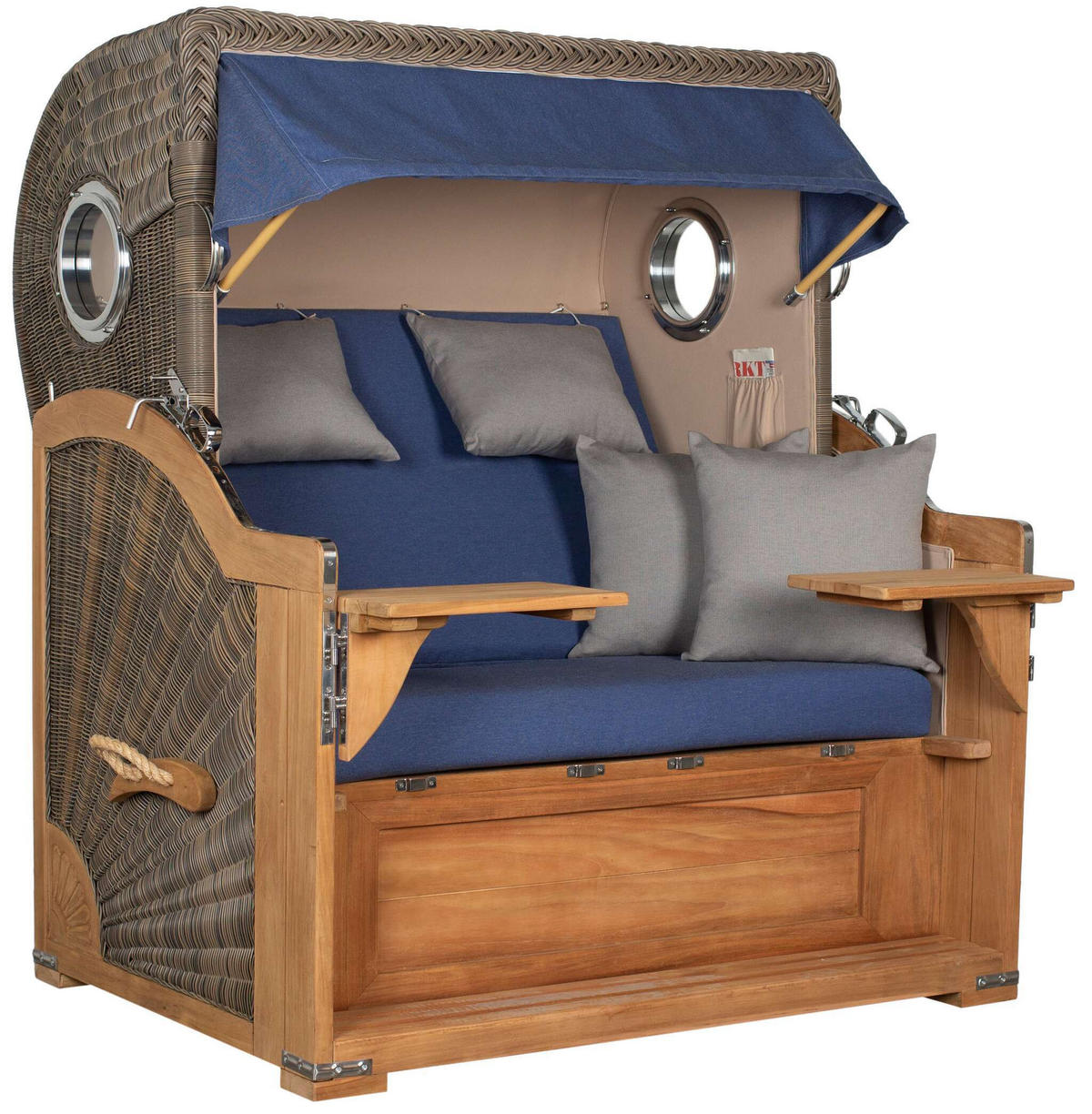 STRANDKORB Baltikum Teak 2,5 Sitzer - Blau/Braun, Holz/Metall (142/170/95cm) - Mr. Deko