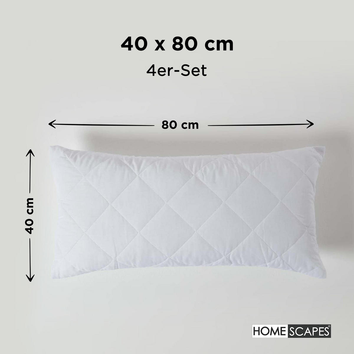 KISSENSCHONER gesteppt 40/80 cm, 4er-Set, mit Reißverschluss - Weiß, Textil (40/80cm) - Homescapes