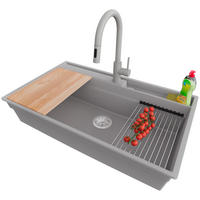 GRANITSPÜLE Oslo, 3-er set Grau 88/53 cm, 1 Becken + Küchenarmatur 40/20 cm + Ablauf-Set ab 90er Unterschrank - Chromfarben/Beige, Kunststoff (88/20/53cm) - Primagran