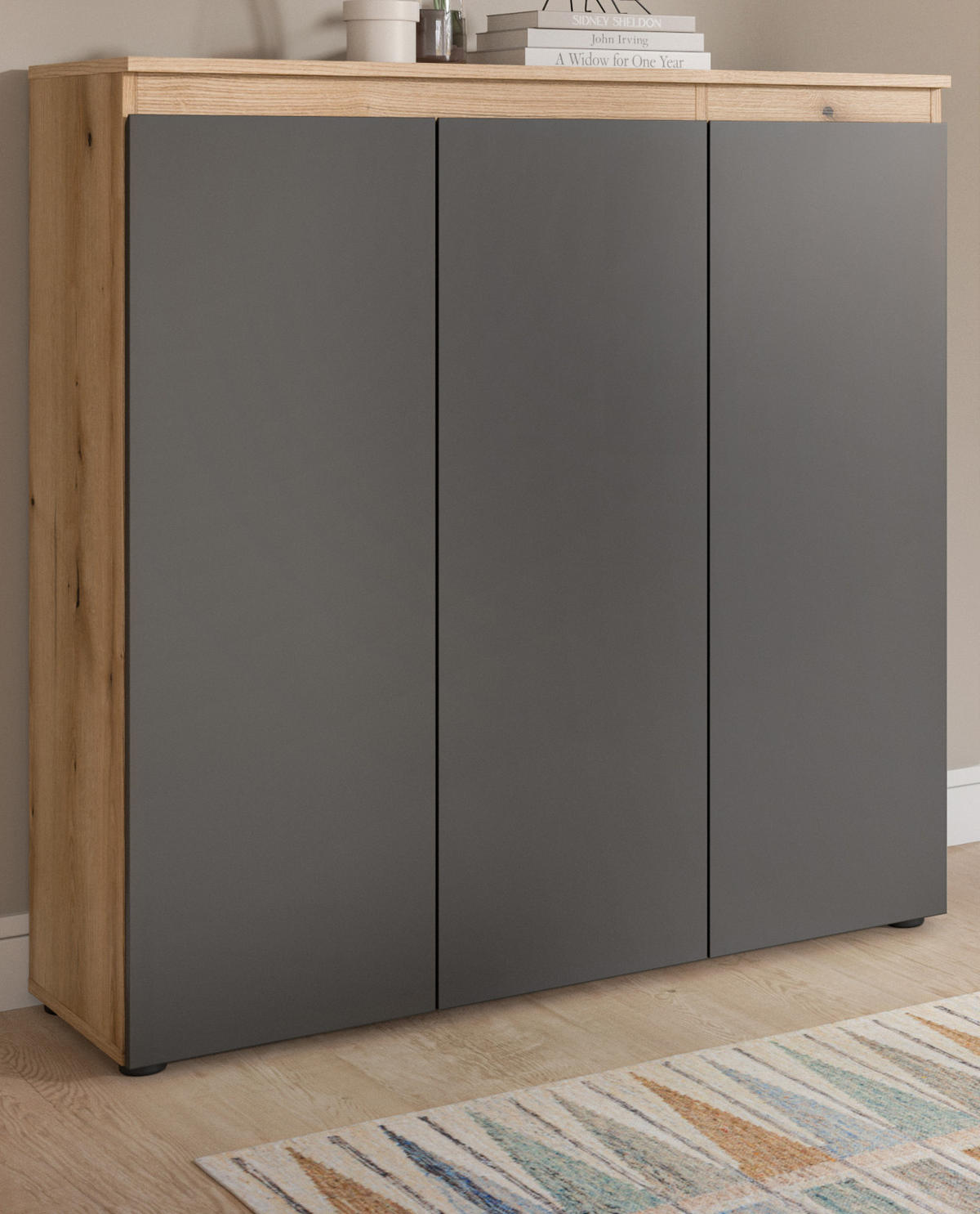 KOMMODE grau, Evoke Eiche 105 x 11 cm, Anrichte mit 10 Fächern - Eichefarben/Schwarz, Holzwerkstoff/Kunststoff (105/111/37cm) - Inn.Furn