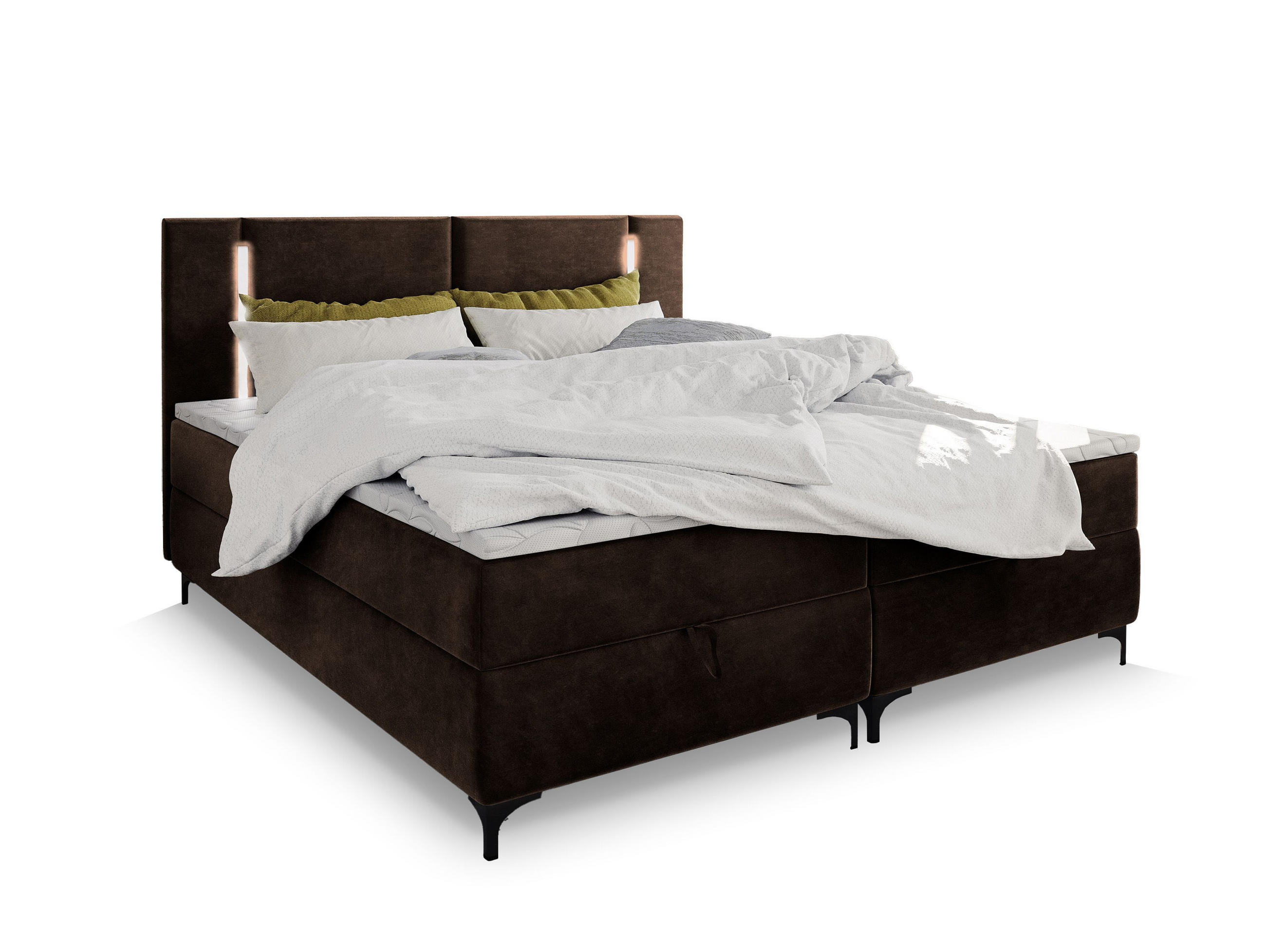 BOXBETT ALBA 140x200 cm mit Matratze und Topper - Braun - Braun, Holz (140/200cm) - MASSENO