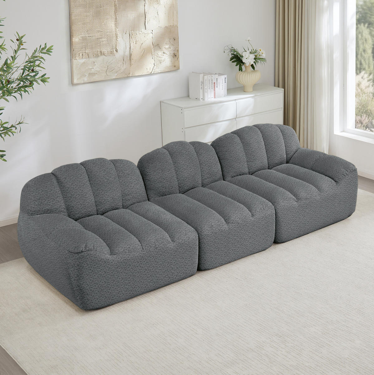 SOFA in Grau mit Ottoman und flexibler Stellvariante - Grau, Textil (104/79/288cm) - Flora Grace