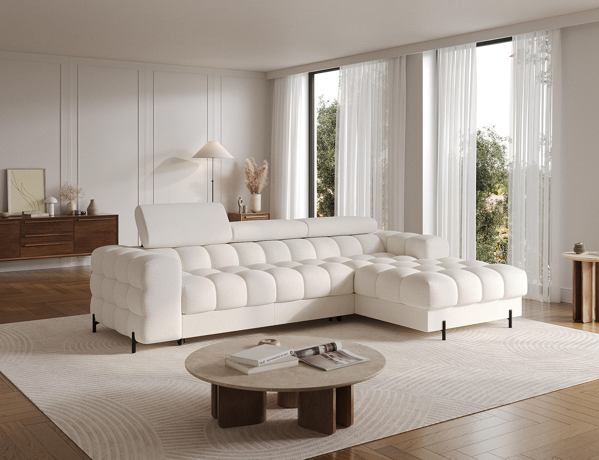 ECKSOFA Neviro R - Weiß (Amore 01) - Weiß, Holzwerkstoff (285/181cm) - Möblo