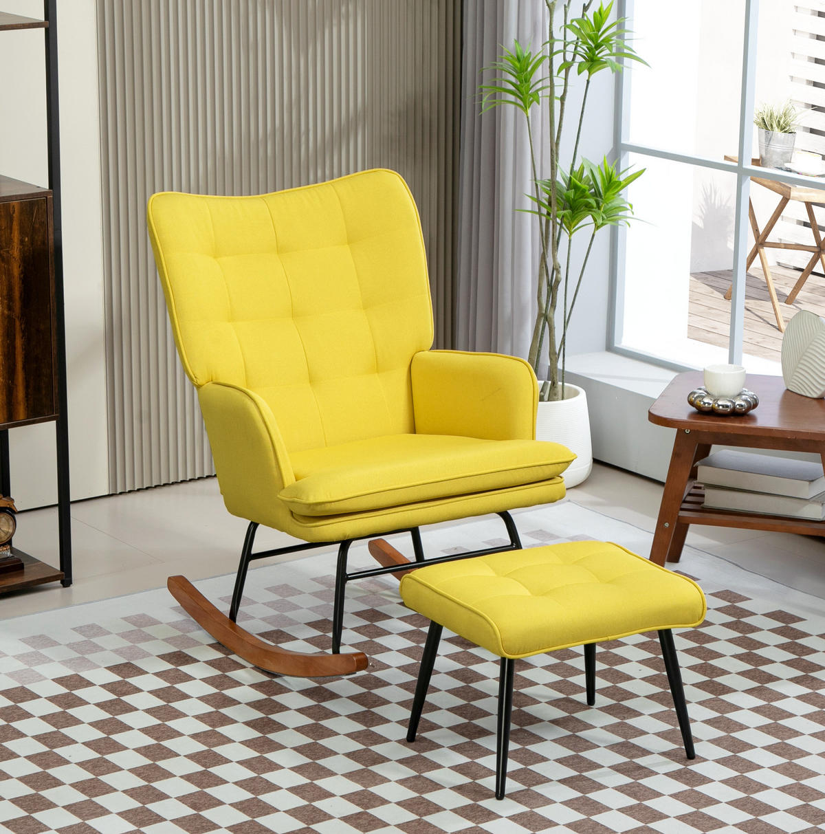 SCHAUKELSTUHL Set mit Hocker Polyesterbezug 64/89/90 cm Gelb - Gelb, Textil (89/90/64cm) - Redom