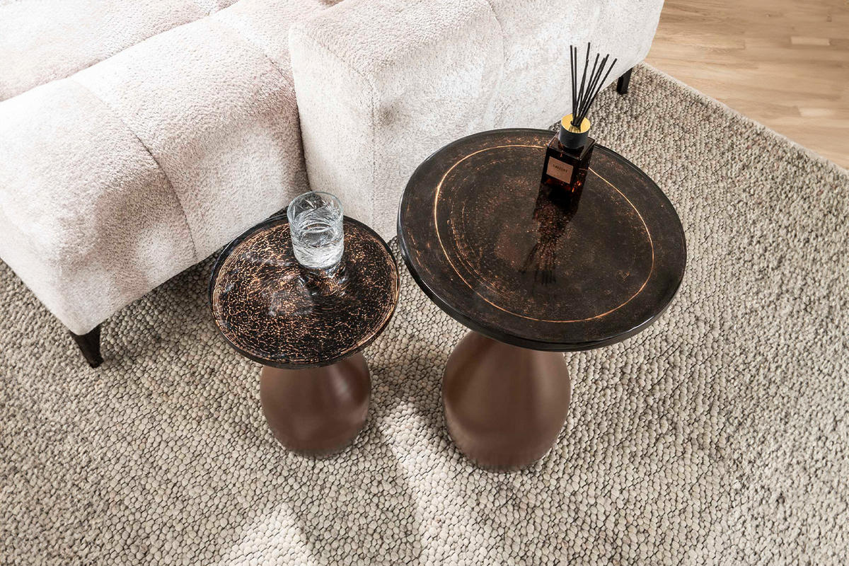 BEISTELLTISCH MOKKA Braun Glas - Braun/Kupferfarben, Glas/Metall (40/40/60cm) - KAWOLA