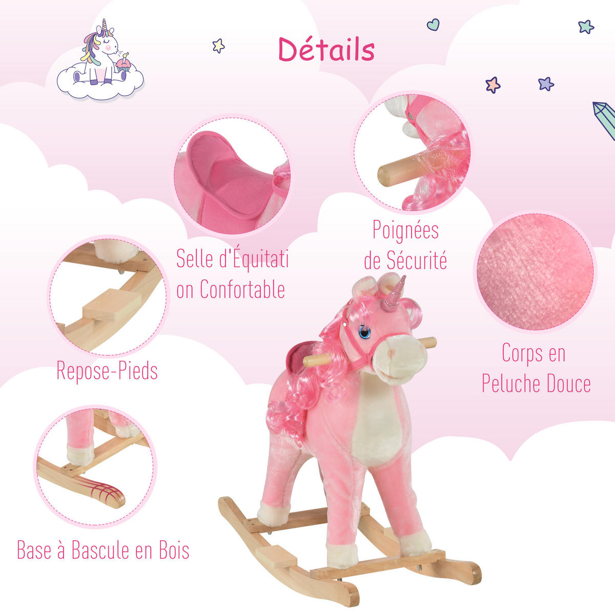 SCHAUKELPFERD DE-18222 mit authentischen Geräuschen Rosa - Pink, Holzwerkstoff (33/62/74cm) - ComfortXL