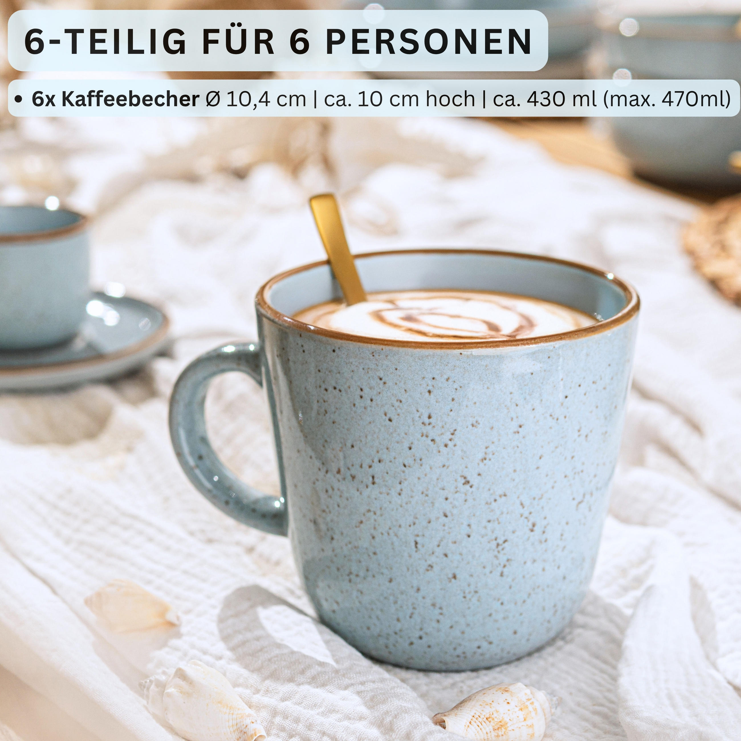 KAFFEEBECHER SET RIO LAGUNE - 6 teilig aus Steingut - Blau, Keramik (0.43L) - Sänger