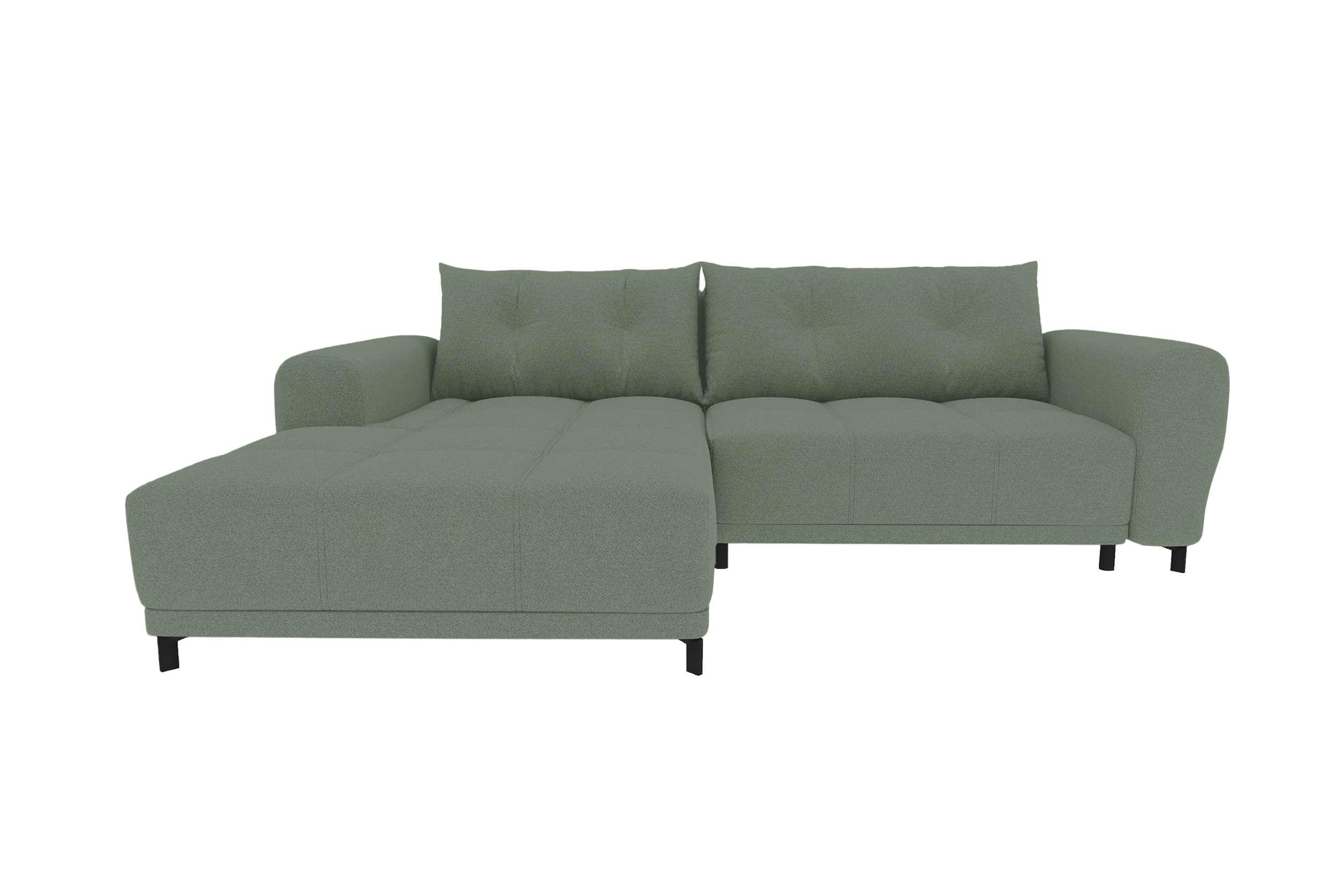 ECKSOFA Massimo Strukturstoff Salbeigrün inkl. Schlaffunktion Links - Salbeigrün/Schwarz, Textil/Metall (246/177cm) - 99rooms