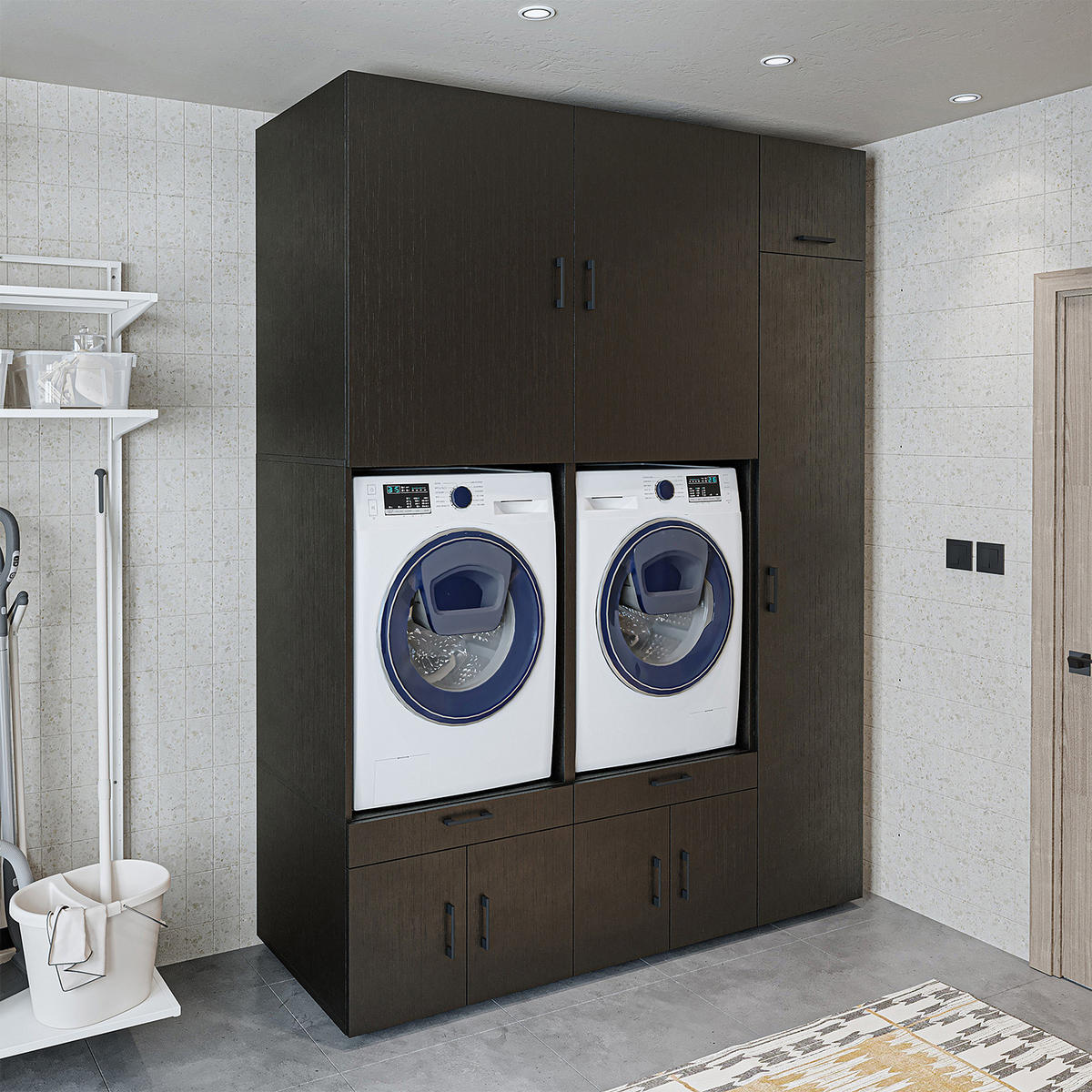 WASCHMASCHINENSCHRANK Serie 3 179cm Breit, 240cm Hoch - Schwarz, Holzwerkstoff (179/240/67cm)