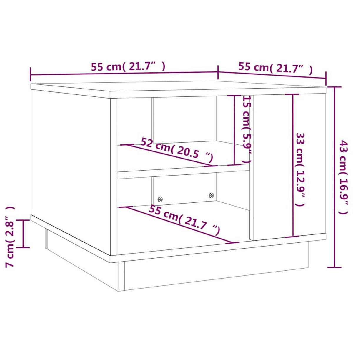 COUCHTISCH Sonoma-Eiche 55/55/43 Cm Holzwerkstoff - Braun, Holzwerkstoff (55/55/43cm) - vidaXL
