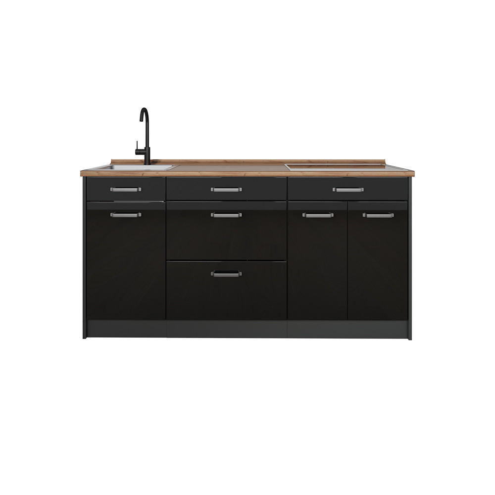 Vicco Küchenblock Schwarz Hochglanz, Anthrazit 160x81.6x60 cm