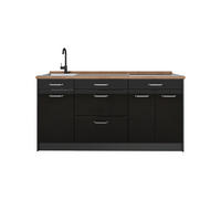 KÜCHENBLOCK R-Line, Schwarz Hochglanz/Anthrazit, 160 cm Arbeitsplatte Goldkraft Eiche - Schwarz Hochglanz/Anthrazit, Holzwerkstoff (160/81.6/60cm) - Vicco