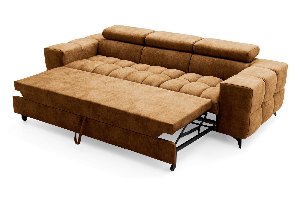 3-SITZER Sofa PUDDING mit Schlaffunktion 127x190 Velours Hellbraun - Hellbraun/Schwarz, Holz/Textil (260/90/100cm) - Muffo