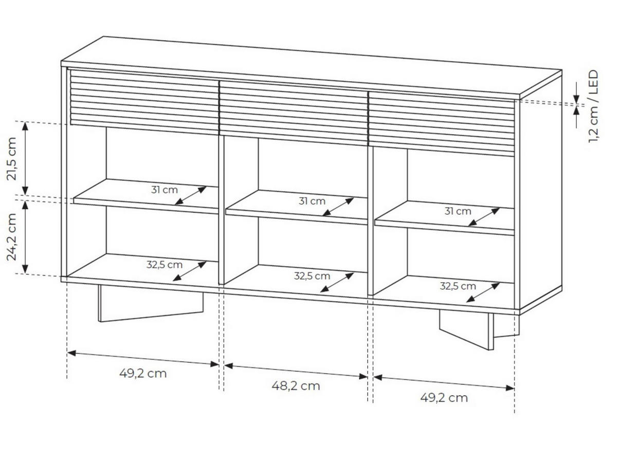 SIDEBOARD DEMI Cappuccino, Kombikommode mit Schubladen und LED-Beleuchtung - Cappuccino, Holzwerkstoff (154/84/40cm) - Bettso