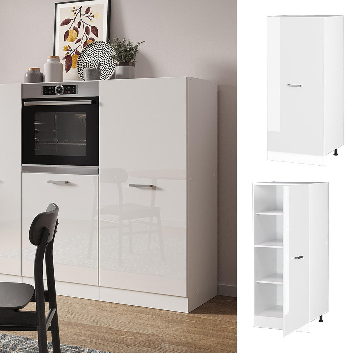 VORRATSSCHRANK R-Line Weiß Hochglanz 60 cm - Weiß Hochglanz/Weiß, Holzwerkstoff (60/143/57cm) - Vicco