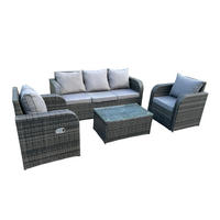 GARTENMÖBEL SET MIT LIEGESTUHL 3 SITZER SOFA Polyrattan 5-Sitzer - Dunkelgrau/Grau, Glas/Kunststoff - Fimous