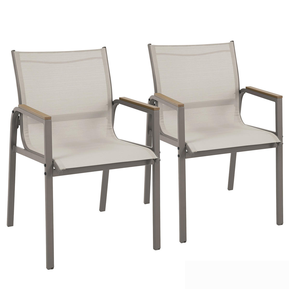 GARTENSTUHL - 2er-Set - Stahl / Olefin - Taupe, Textil/Metall (57/91/64cm) - home24