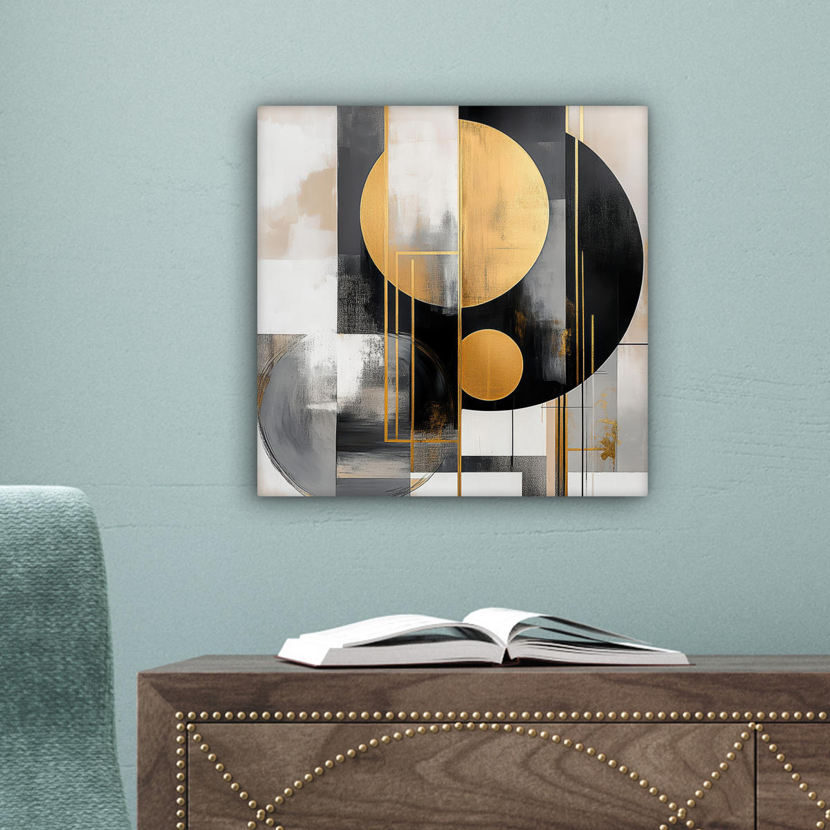 LEINWANDBILD Abstrakt - Gold - Silber - Formen - Ästhetisch - Modern 20x20 cm - Goldfarben, Textil (20/20cm) - MuchoWow