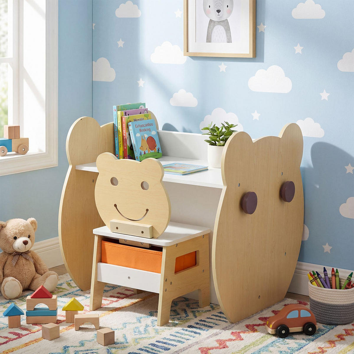 KINDERTISCH mit stuhl natur(2-tlg) - Naturfarben, Holzwerkstoff (59.5/60/60cm) - COSTWAY