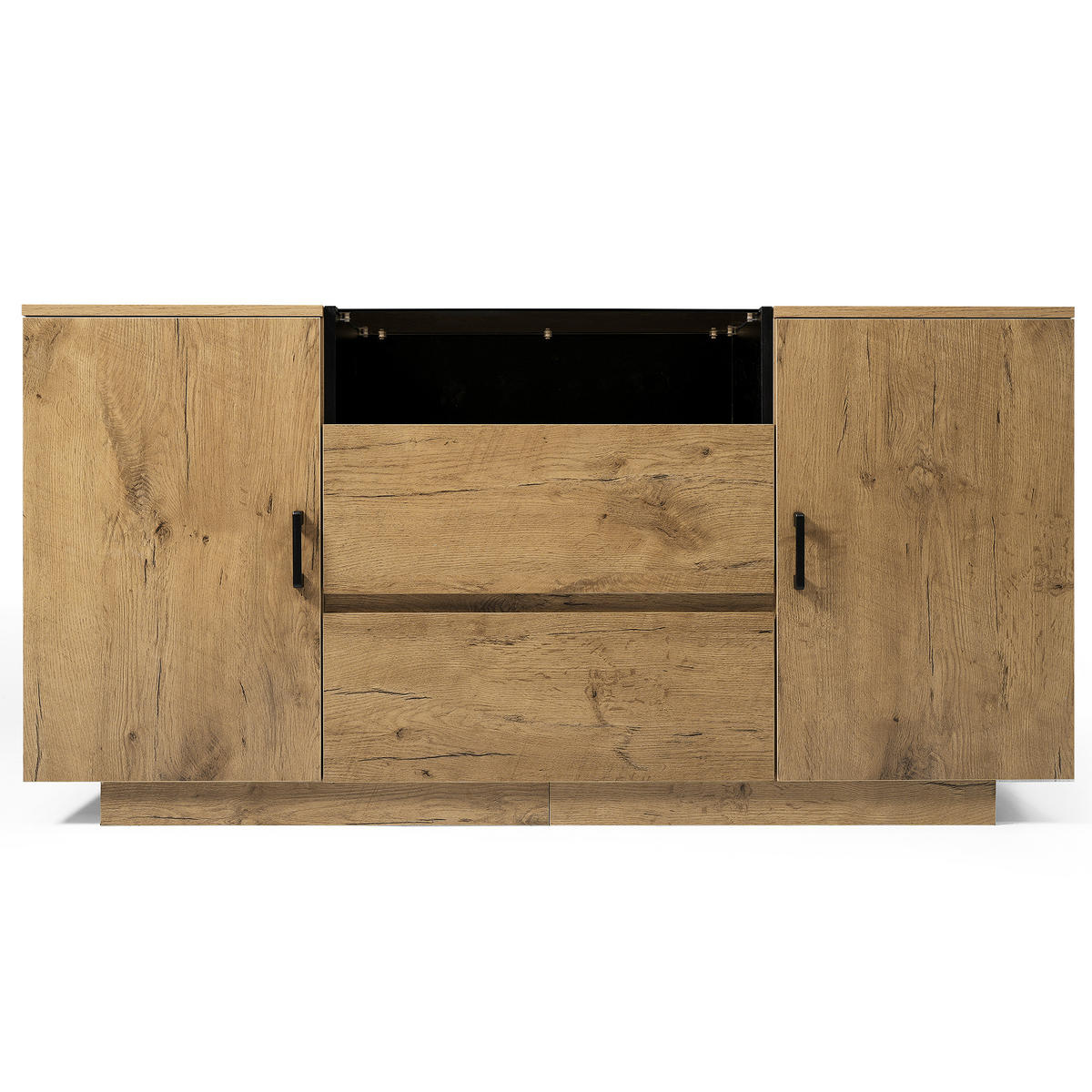 SIDEBOARD in Eichenoptik mit Glasfront mit 2 Schubladen, 2 Türen & offenem Fach - Eichefarben, Holzwerkstoff (140/70/40cm) - Urban Meuble