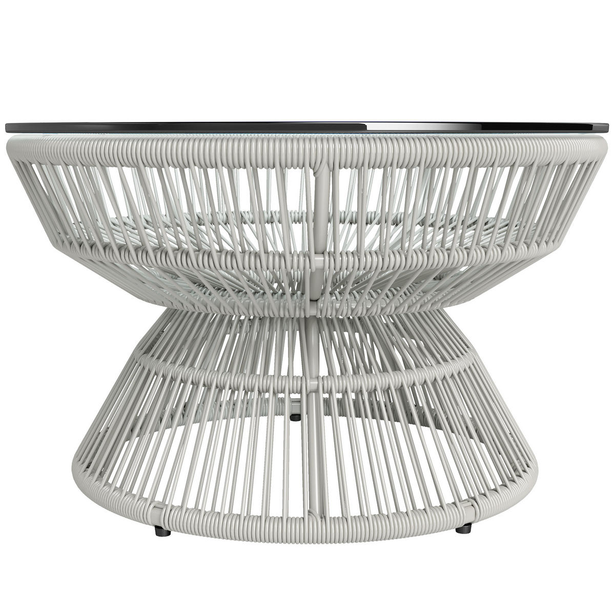 GARTENBEISTELLTISCH DE-13612 rund mit Glasplatte Natur - Hellgrau, Kunststoff/Metall (60/60/37cm) - ComfortXL
