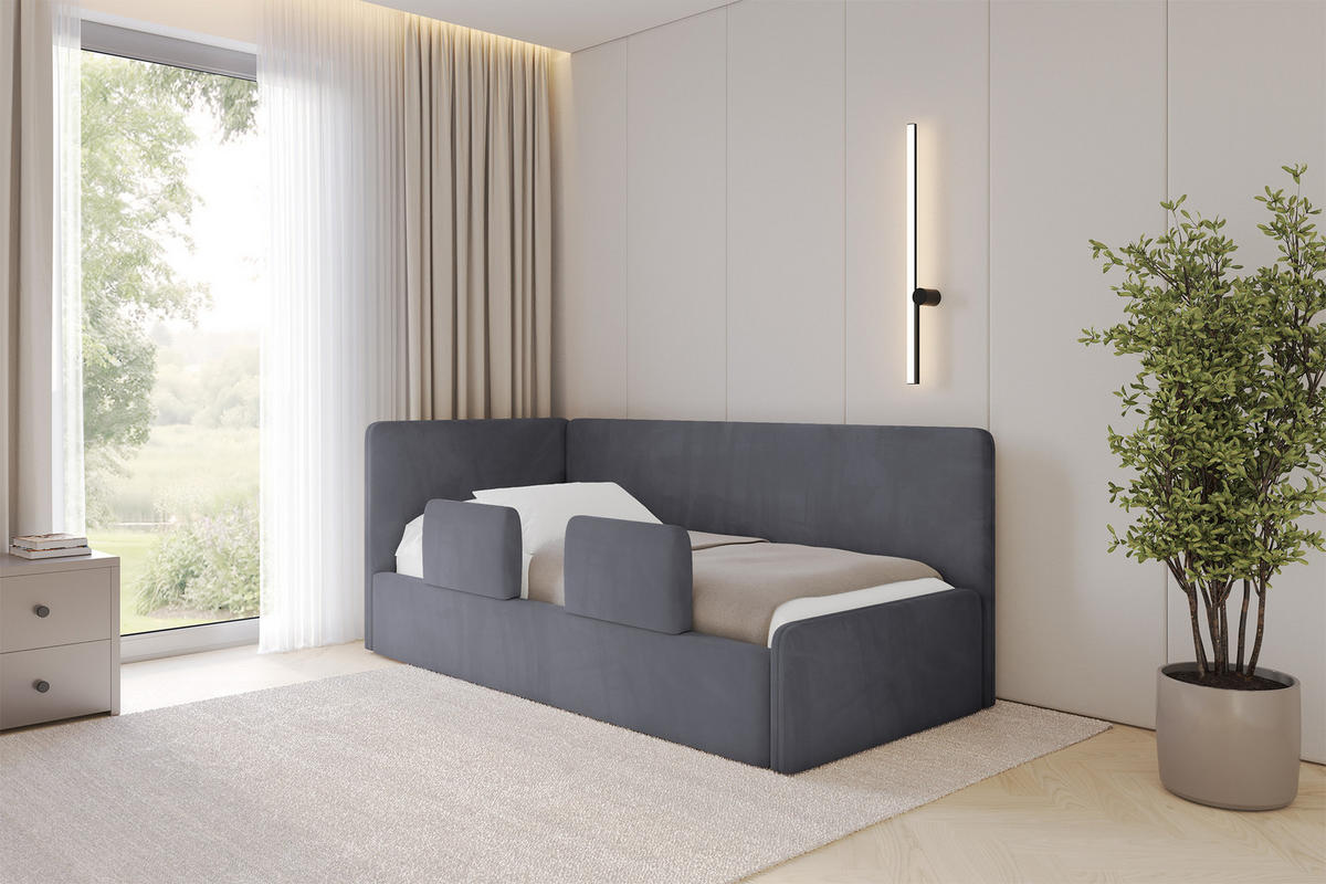 EINZELLBETT Jugendbett mit Bettkasten, Rechts - NORY 100x200 Dunkelgrau - Titanfarben, Holzwerkstoff/Textil (100/200cm) - ALTDECOR