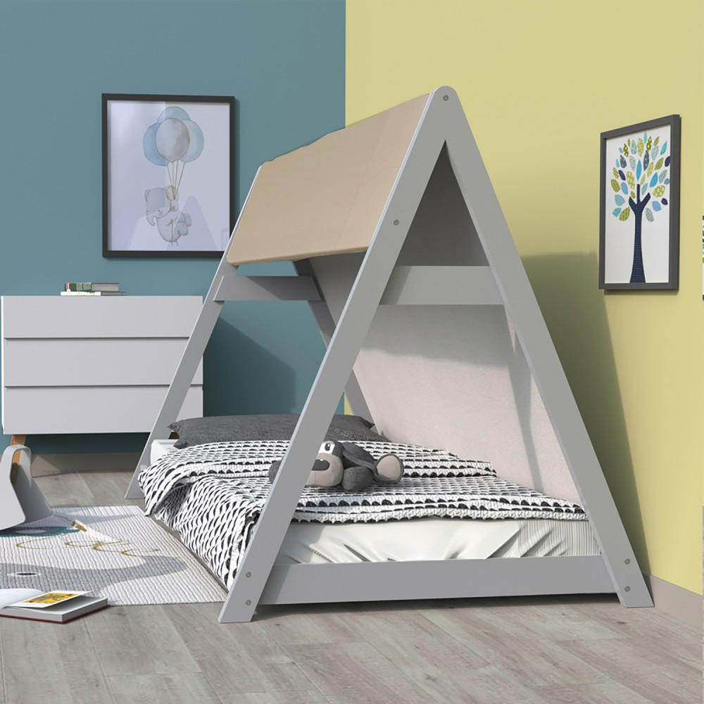 HAUSBETT TIPI mit Stoff und Lattenrost/ Kinderbett 90x190 - Grau - Grau, Holz (90/190cm) - Weber Industries