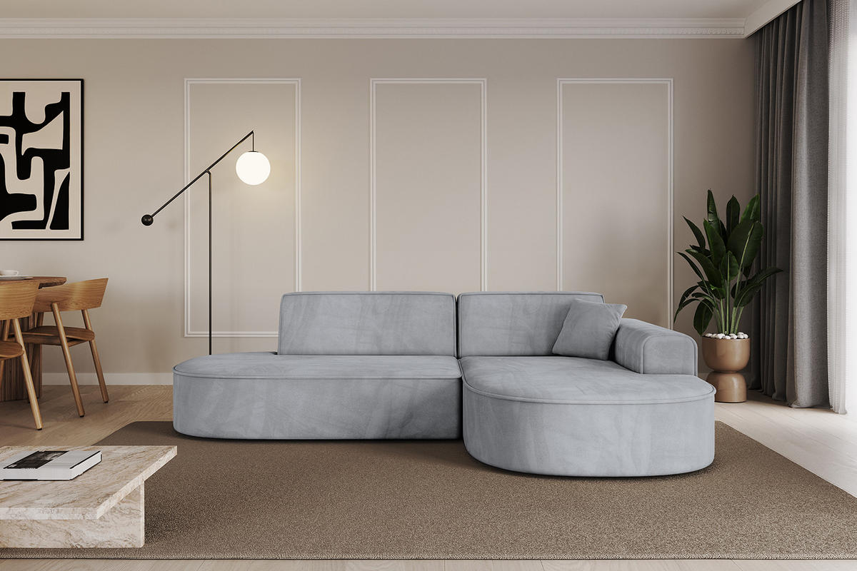 ECKSOFA Ottomane Rechts MARI-L1 - 243x171x79 cm Grau Velours - Schwarz/Grau, Holzwerkstoff/Kunststoff (171/243cm) - ALTDECOR