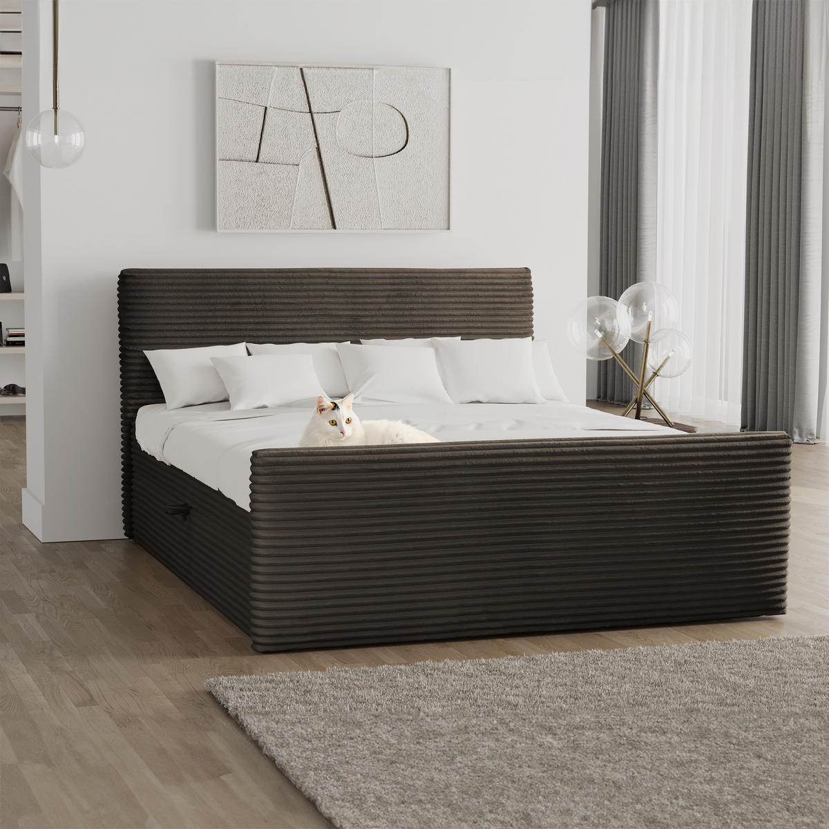 BOXBETT Mit Bettkasten Und Topper TRENTO Stoff Plüsch Cord 120x200 cm Braun H3-Bonell - Braun, Holz/Textil (120/200cm) - Kaiser Möbel