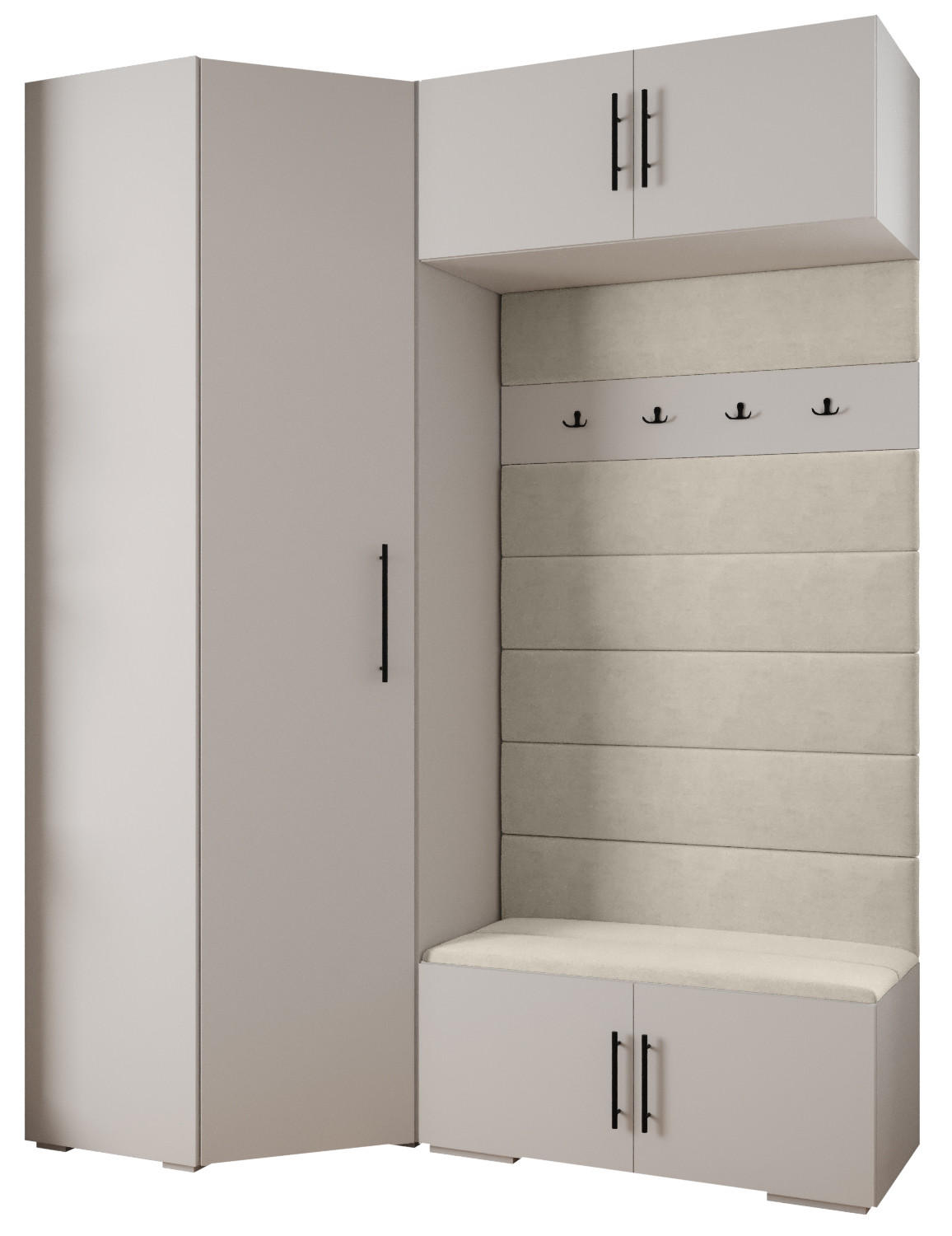 Abiks Möbel Garderoben-Set Weiß, Beige, Schwarz 181.7x236.7x47 cm
