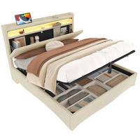 POLSTERBETT 140/200 cm grau aus Leinen mit LED und Stauraum - Grau, Textil (140/200cm) - OKWISH