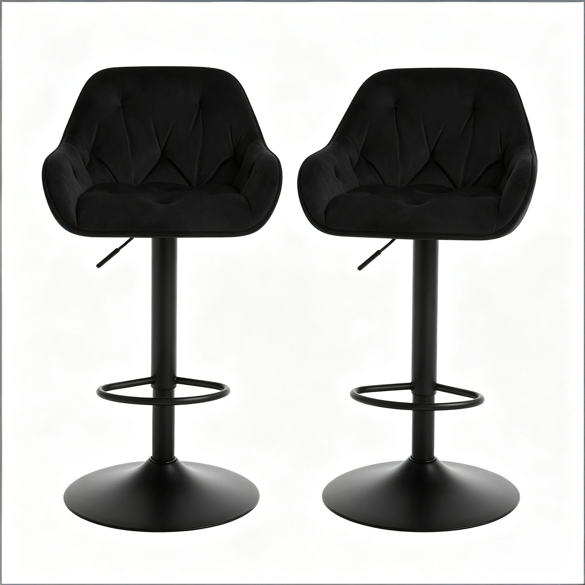 BARHOCKER 2er-Set Schwarz aus Samt höhenverstellbar & drehbar - Schwarz, Metall (37.5/108.5/37cm) - PANGIVO