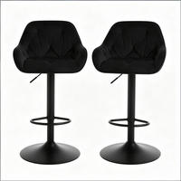 BARHOCKER 2er-Set Schwarz aus Samt höhenverstellbar & drehbar - Schwarz, Metall (37.5/108.5/37cm) - PANGIVO