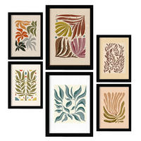 POSTER Set Mit 6 Drucken Von Blättern In Der Sammlung Ethnischer Ästhetische Dekorative Rahmen Für Ihr Zuhause Wandkunstdruck A3 & A4 Schwarzer Rahmen - Schwarz, Papier (29/3cm) - Nacnic