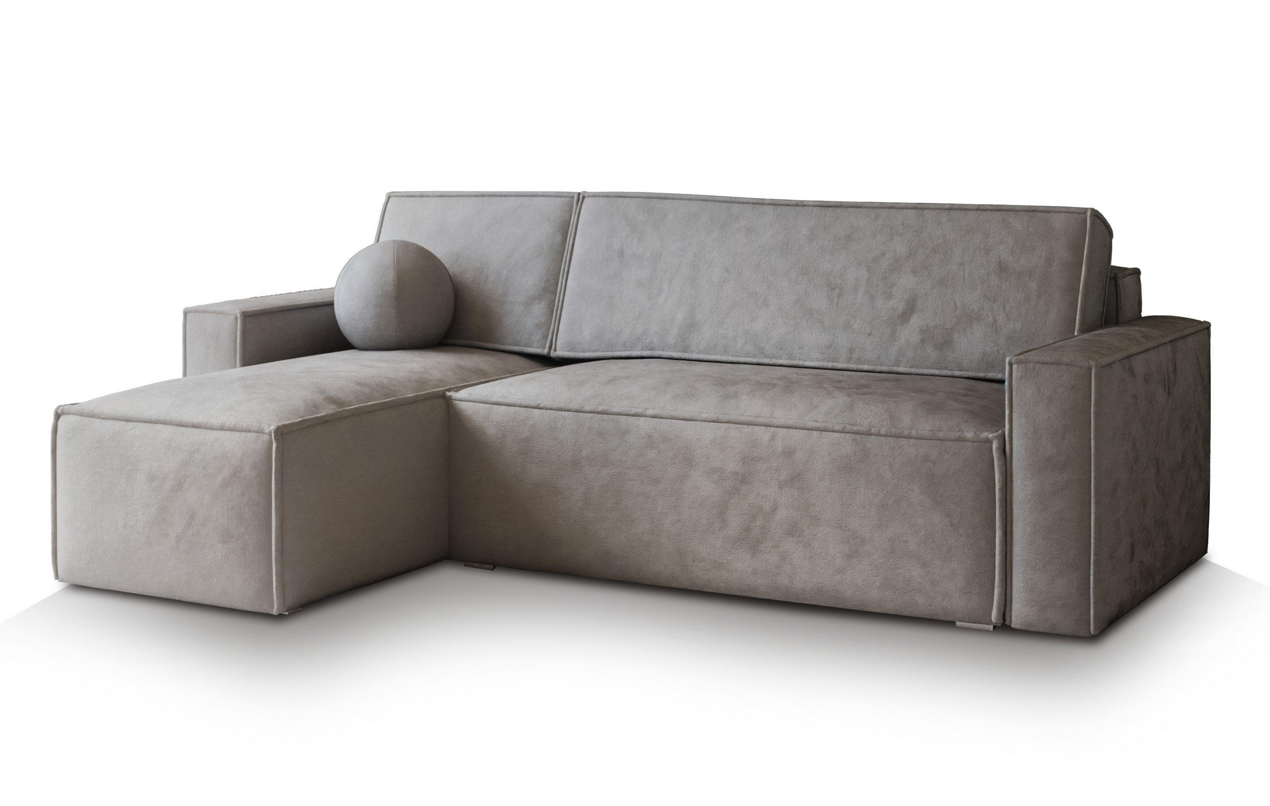 ECKSOFA RAVELO M Hellgrau Velours-Stoff mit Schlaffunktion - Hellgrau, Holz (240/140cm) - MASSENO