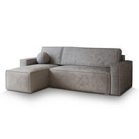 ECKSOFA RAVELO M Hellgrau Velours-Stoff mit Schlaffunktion - Hellgrau, Holz (240/140cm) - MASSENO