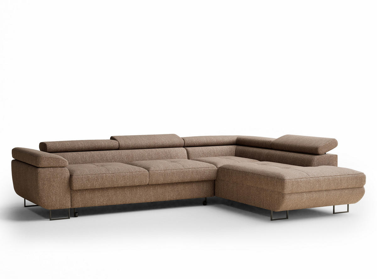ECKSOFA MIT SCHLAFFUNKTION Concord Hellbraun Webstoff - Hellbraun/Schwarz, Holz/Holzwerkstoff (277/203cm) - Maison de Reve