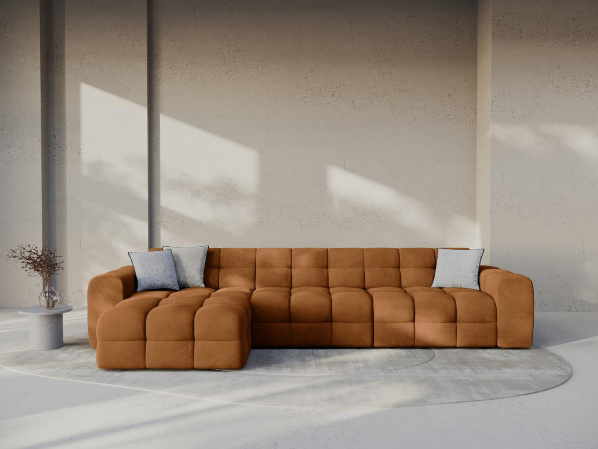 ECKSOFA links Kendal aus Samt kamel 5 Sitzplätze - Hellbraun, Textil (173/357cm) - Micadoni