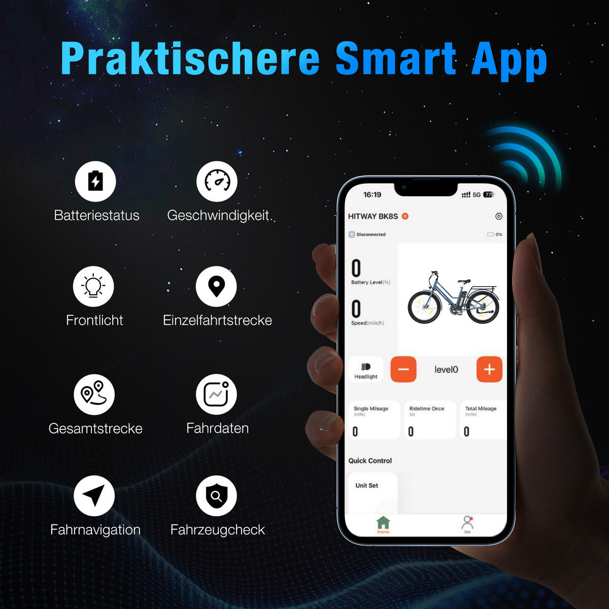 E-BIKE BK8SL 27.5 Zoll mit App 36V 13Ah Akku - Blau, Metall (76cm) - HITWAY