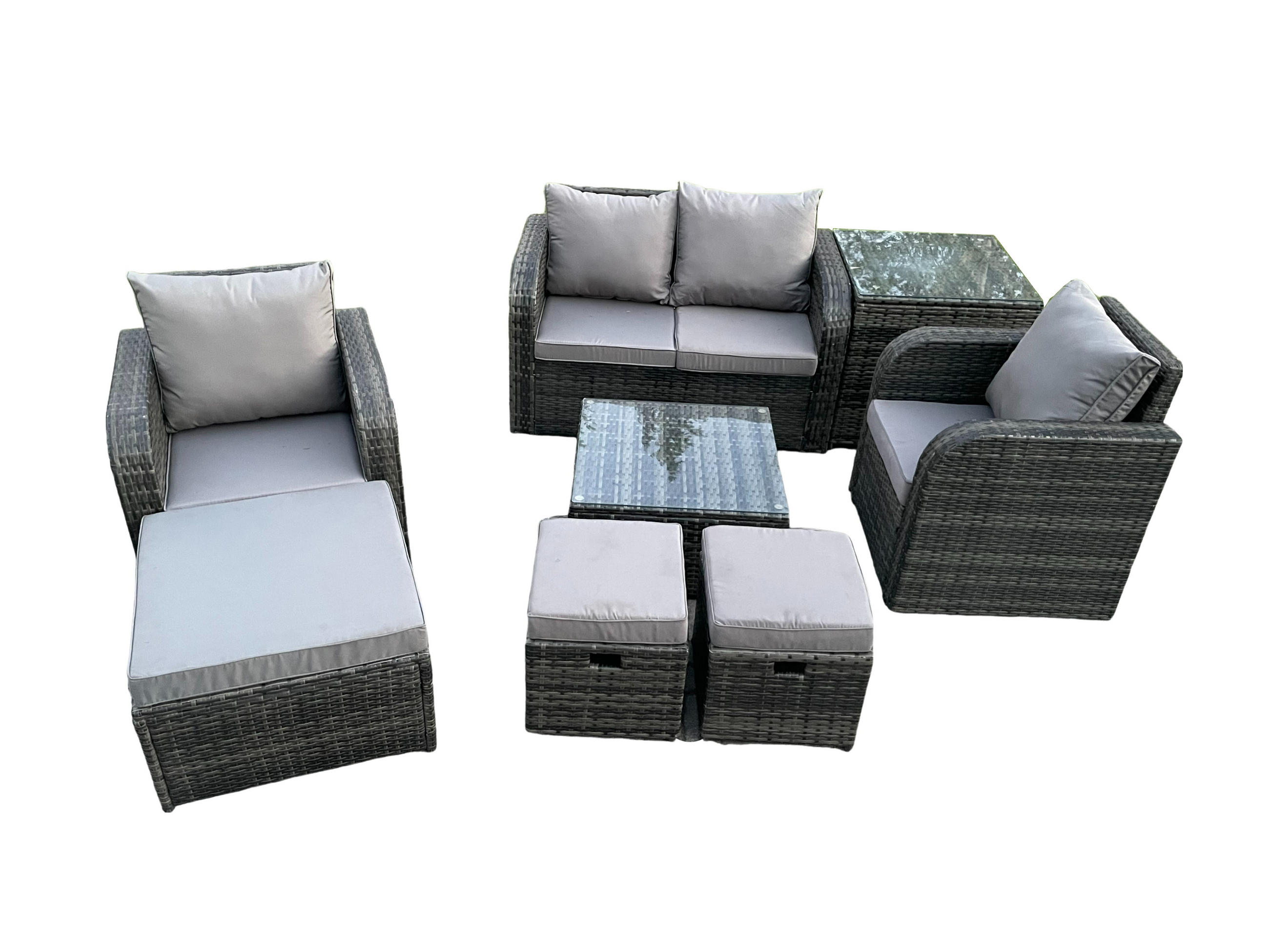 LOUNGESOFA-SET Polyrattan Dunkelgrau 7-Sitzer - Dunkelgrau, Metall - Fimous