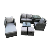 LOUNGESOFA-SET Polyrattan Dunkelgrau 7-Sitzer - Dunkelgrau, Metall - Fimous