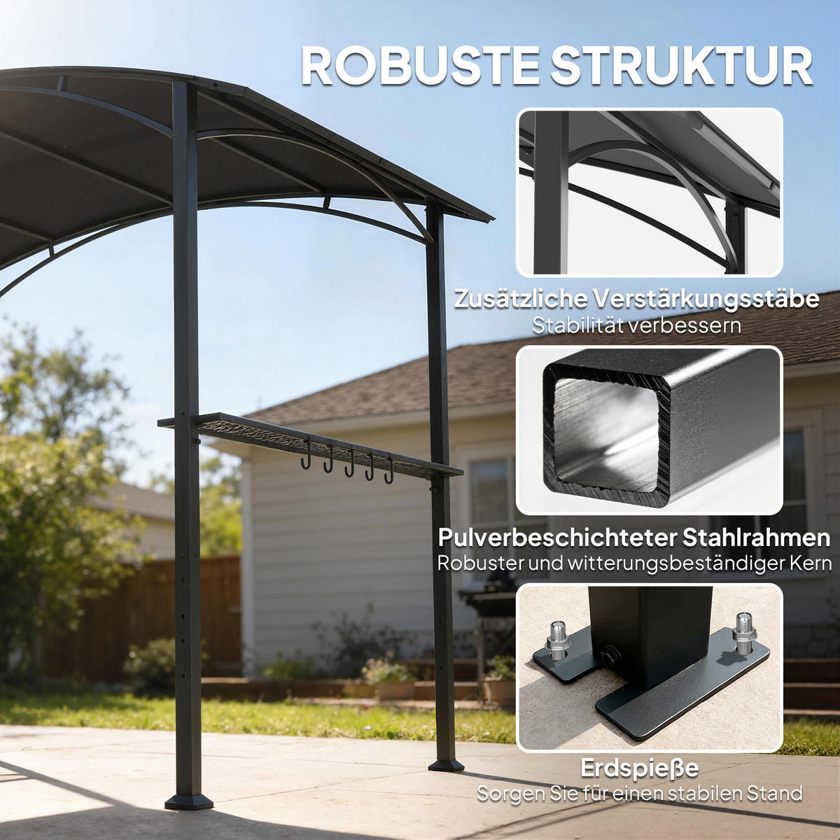 GRILLPAVILLON 245/152/218 cm Dunkelgrau - Dunkelgrau, Metall (152/218/245cm) - Outsunny